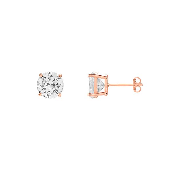PRIMROSE Sterling Silver 8 mm Cubic Zirconia Stud Earrings - Rose Tone