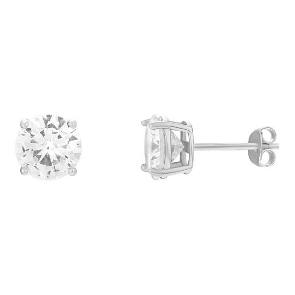 PRIMROSE Sterling Silver 8 mm Cubic Zirconia Stud Earrings - Sterling