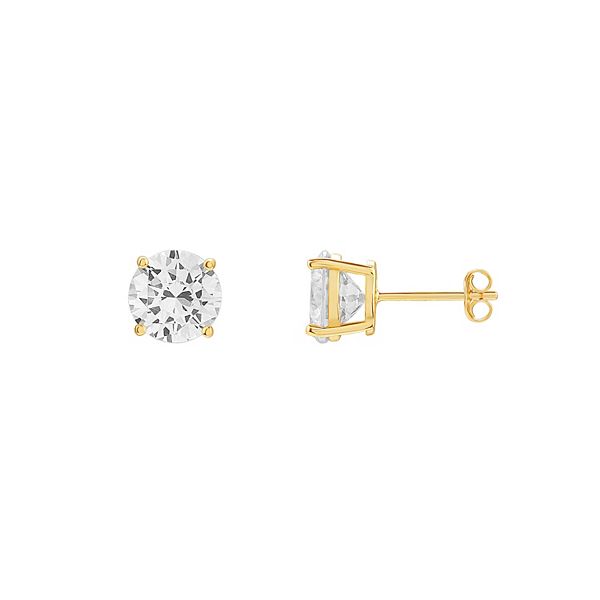 PRIMROSE Sterling Silver 8 mm Cubic Zirconia Stud Earrings - Yellow Gold Tone