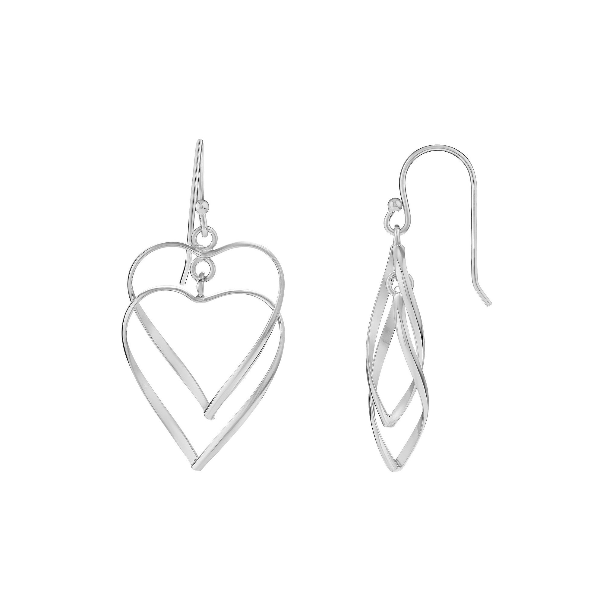 PRIMROSE Sterling Silver Double Heart Drop Earrings, Womens