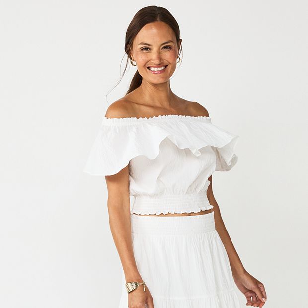 Smocked off the shoulder top white deals