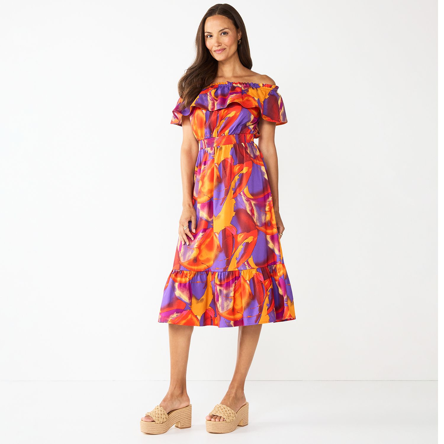 Women's 24Seven Comfort Apparel Print Cap Sleeve Flowy Maxi Dress