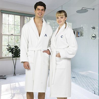 Linum Home Textiles Turkish Cotton Personalized Satin Piped Trim Waffle Terry White Bathrobe