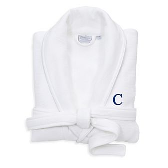 Linum Home Textiles Turkish Cotton Personalized Satin Piped Trim Waffle Terry White Bathrobe