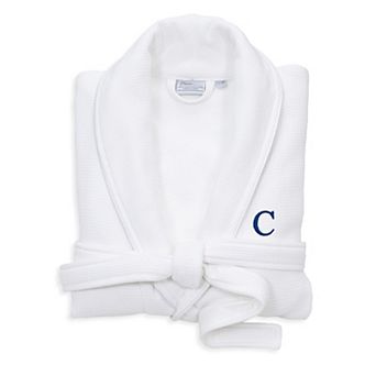 Linum Home Textiles Turkish Cotton Personalized Satin Piped Trim Waffle Terry White Bathrobe