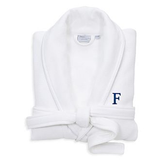 Linum Home Textiles Turkish Cotton Personalized Satin Piped Trim Waffle Terry White Bathrobe