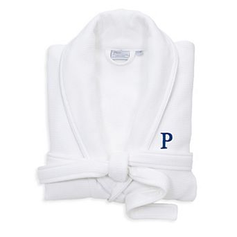 Linum Home Textiles Turkish Cotton Personalized Satin Piped Trim Waffle Terry White Bathrobe