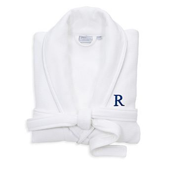 Linum Home Textiles Turkish Cotton Personalized Satin Piped Trim Waffle Terry White Bathrobe