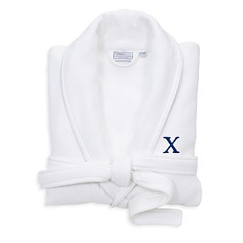 Linum Home Textiles Turkish Cotton Personalized Satin Piped Trim Waffle Terry White Bathrobe