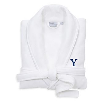 Linum Home Textiles Turkish Cotton Personalized Satin Piped Trim Waffle Terry White Bathrobe