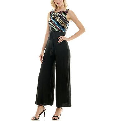 Women's Gabby Skye Drape Neck Sequin Top Jumpsuit