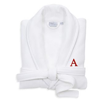 Linum Home Textiles Turkish Cotton Personalized Satin Piped Trim Waffle Terry White Bathrobe