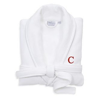 Linum Home Textiles Turkish Cotton Personalized Satin Piped Trim Waffle Terry White Bathrobe