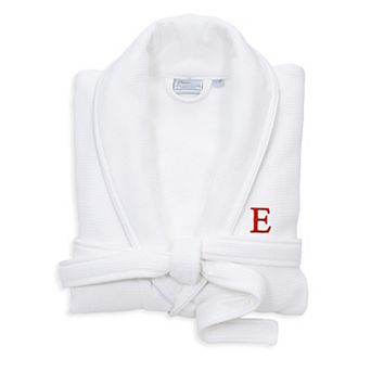 Linum Home Textiles Turkish Cotton Personalized Satin Piped Trim Waffle Terry White Bathrobe