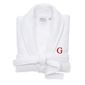 Linum Home Textiles Turkish Cotton Personalized Satin Piped Trim Waffle Terry White Bathrobe