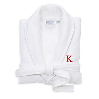Linum Home Textiles Turkish Cotton Personalized Satin Piped Trim Waffle Terry White Bathrobe