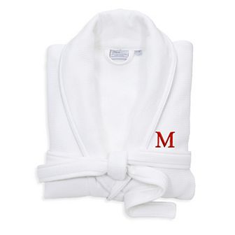 Linum Home Textiles Turkish Cotton Personalized Satin Piped Trim Waffle Terry White Bathrobe