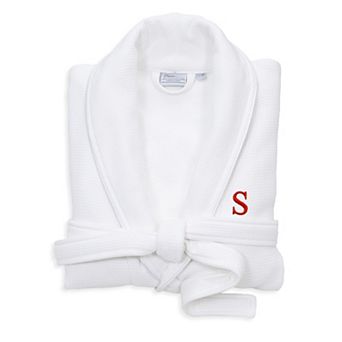 Linum Home Textiles Turkish Cotton Personalized Satin Piped Trim Waffle Terry White Bathrobe