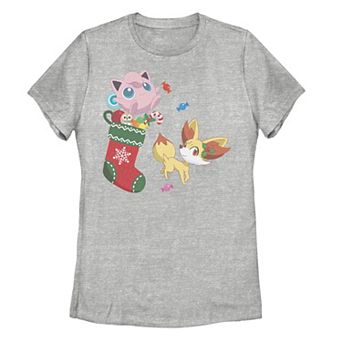 Juniors' Pokémon Christmas Stocking Jigglypuff & Fennekin Graphic Tee