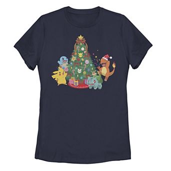 Juniors' Pokémon Christmas Tree Decorating Group Shot Graphic Tee