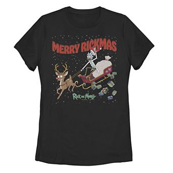 Juniors' Rick And Morty "Merry Rickmas" Sleigh Graphic Tee