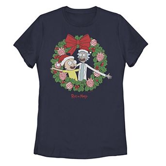 Juniors' Rick And Morty Christmas Wreath Graphic Tee