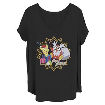 Juniors' Plus Size Pokémon Group Holiday Graphic Tee
