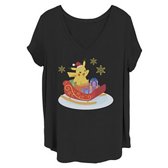 Juniors' Plus Size Pokémon Pikachu Sleigh Ride Graphic Tee