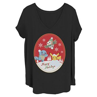 Juniors' Plus Size Pokémon "Happy Holidays" Snow Graphic Tee