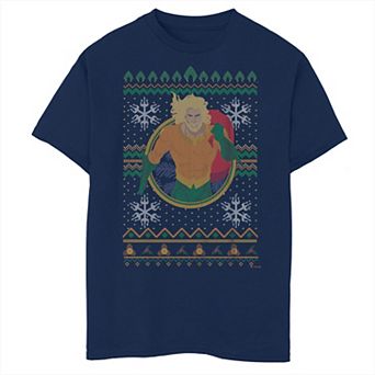 Boys 8-20 DC Comics Aquaman Christmas Ugly Sweater Style Graphic Tee