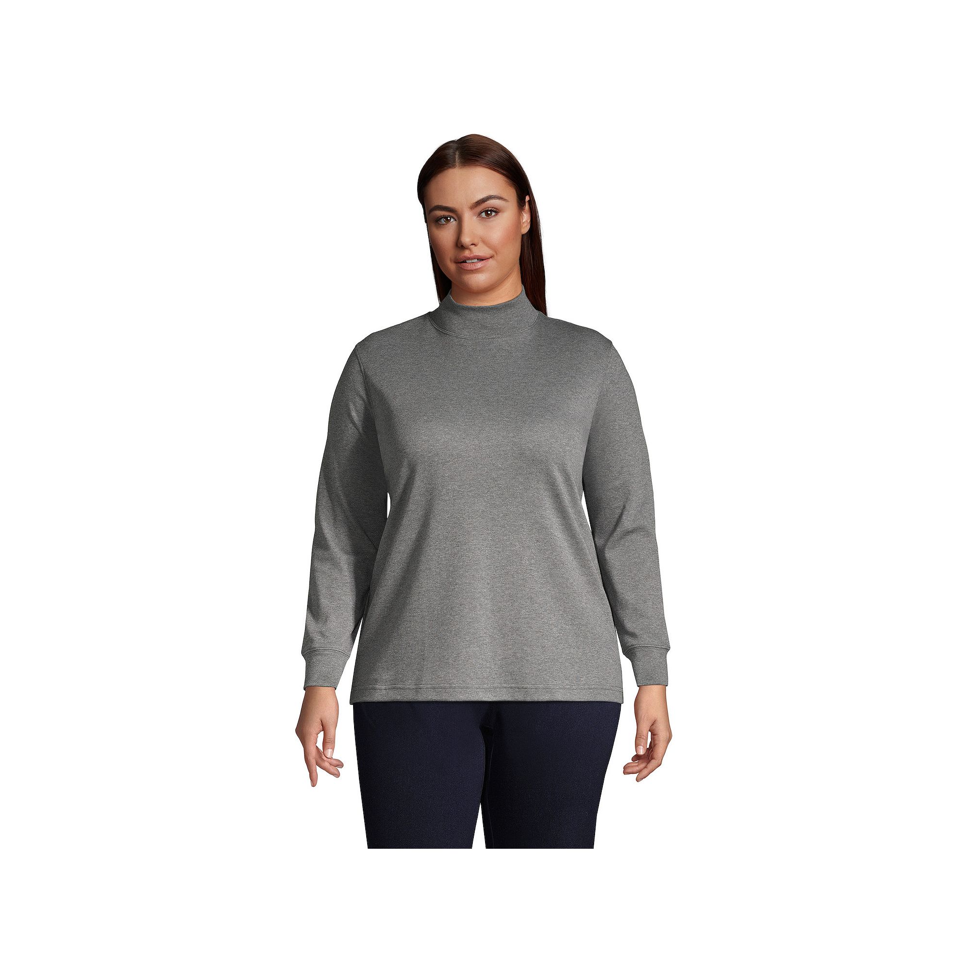 Plus Size Lands End Supima Cotton Mockneck Top, Womens, Size: 2XL, Grey H