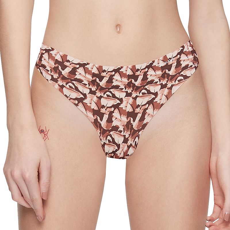 Womens Calvin Klein Invisibles Thong Panty D3507, Size: XS, Brown