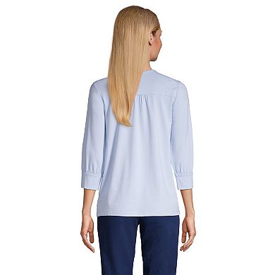 Women's Lands' End V-Neck Pom-Pom Trim Top