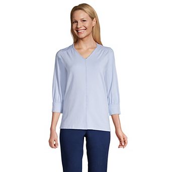 Women's Lands' End V-Neck Pom-Pom Trim Top