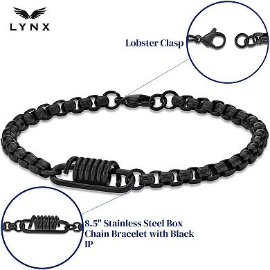Men's LYNX Black Ion Plated Stainless Steel Box Chain Bracelet