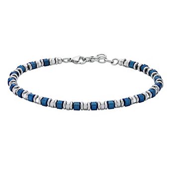 Men's LYNX Two-Tone Stainless Steel Blue Ion Plated Bead Chain Bracelet