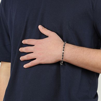 Men's LYNX Two-Tone Stainless Steel Blue Ion Plated Bead Chain Bracelet