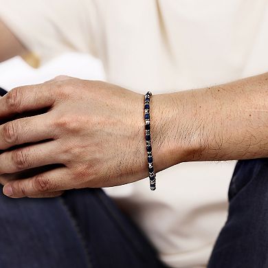 Men's LYNX Two-Tone Stainless Steel Blue Ion Plated Bead Chain Bracelet