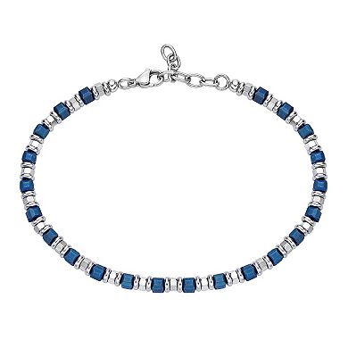 Men's LYNX Two-Tone Stainless Steel Blue Ion Plated Bead Chain Bracelet