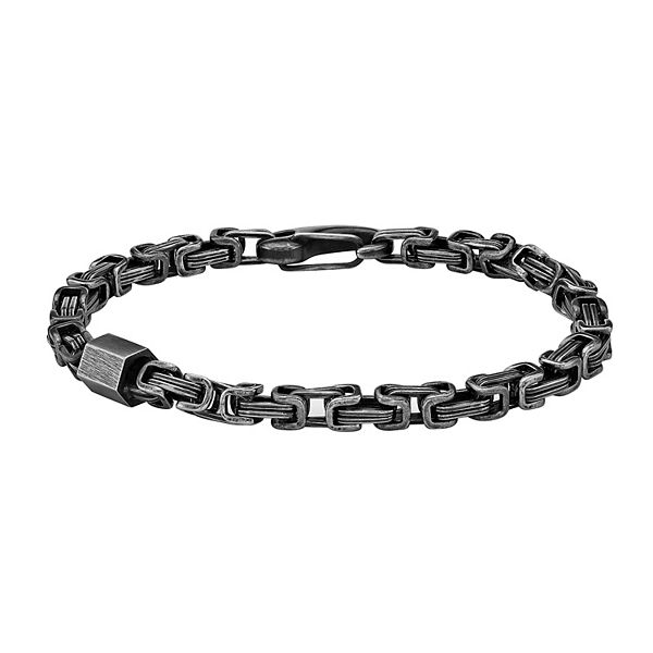 Men's LYNX Stainless Steel Black Ion Plated Byzantine Chain Bracelet