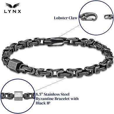 Men's LYNX Stainless Steel Black Ion Plated Byzantine Chain Bracelet