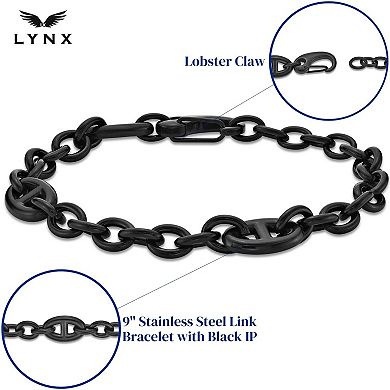 Men's LYNX Stainless Steel Black Ion Plated Link Chain Bracelet
