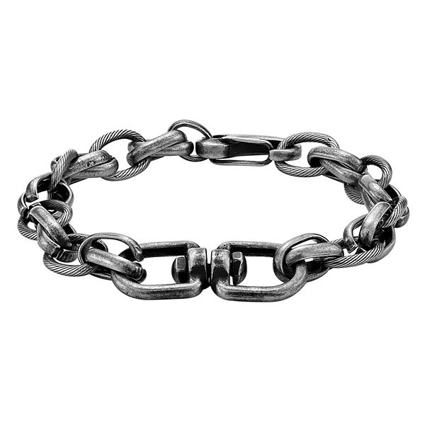 Men's LYNX Gunmetal Gray Ion Plated Stainless Steel Chain Bracelet