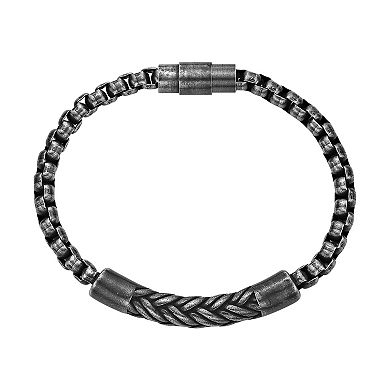 Men's LYNX Stainless Steel Black Ion Plated Antiqued Box Chain Bracelet