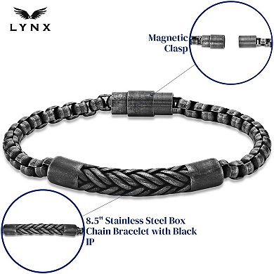 Men's LYNX Stainless Steel Black Ion Plated Antiqued Box Chain Bracelet