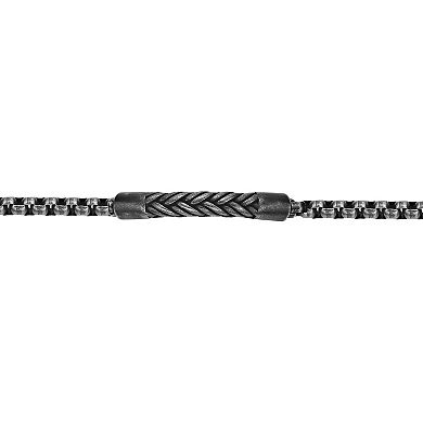 Men's LYNX Stainless Steel Black Ion Plated Antiqued Box Chain Bracelet