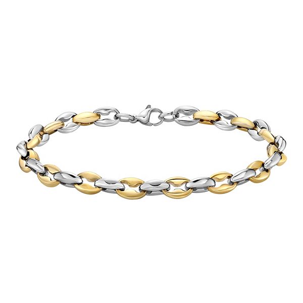 Mens Lynx Stainless Steel Two Tone Ion Plated Link Chain Bracelet 4466