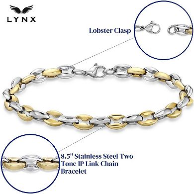 Men's LYNX Stainless Steel Two Tone Ion Plated Link Chain Bracelet