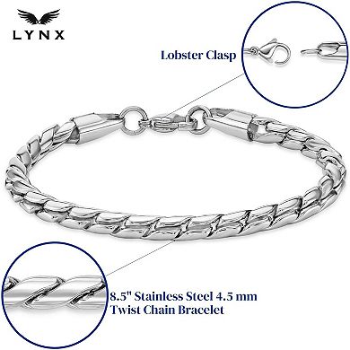 Men's LYNX Stainless Steel 4.5mm Twist Chain Bracelet