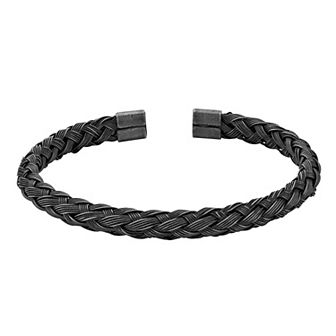 Men's LYNX Stainless Steel Black Ion Plated Antiqued Braided Bangle Bracelet